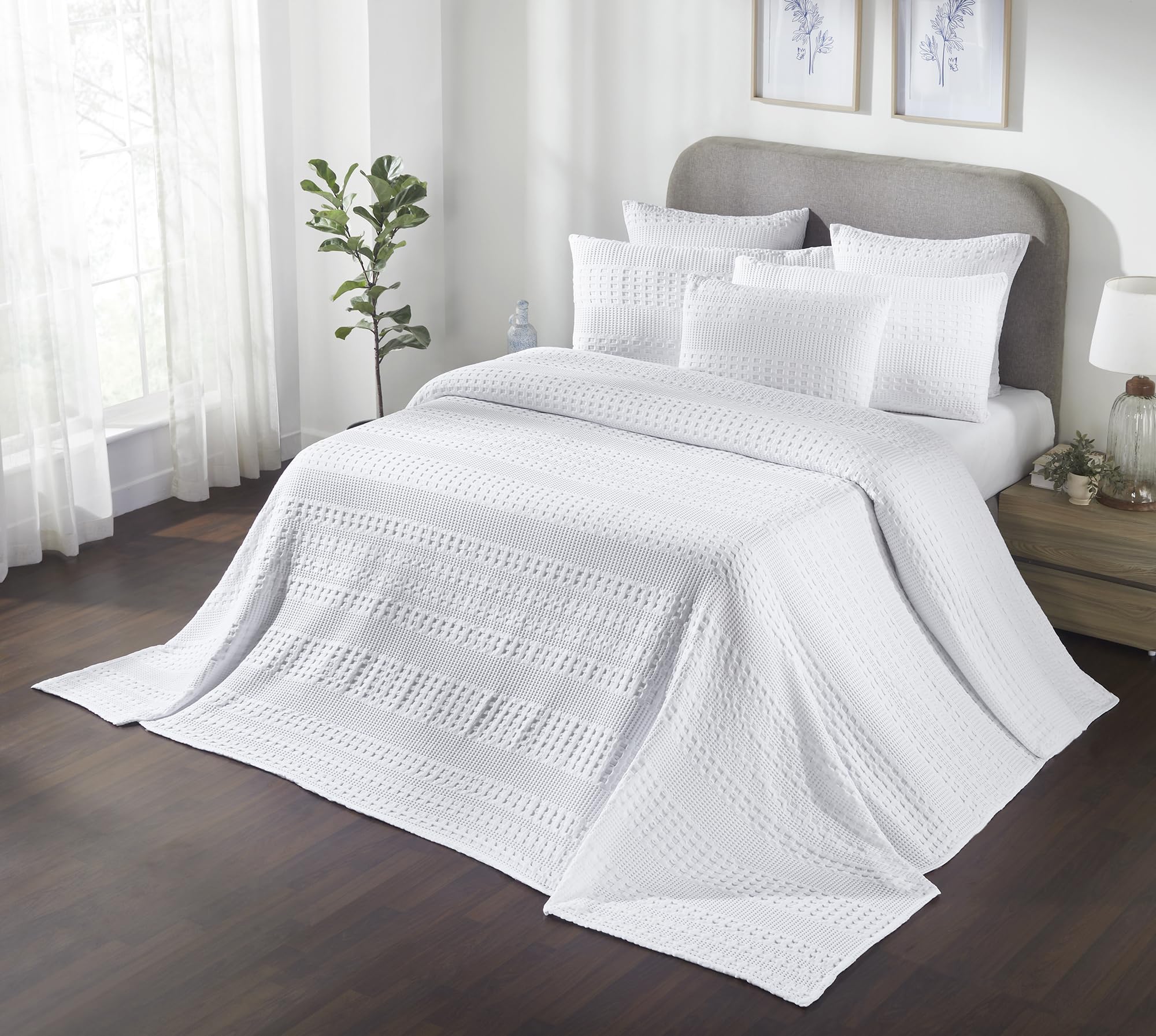 Bright White Waffle Weave Cotton Oversized King Blanket - 120x120 - Lightweight Bed & Sofa Cover - VHC Brands