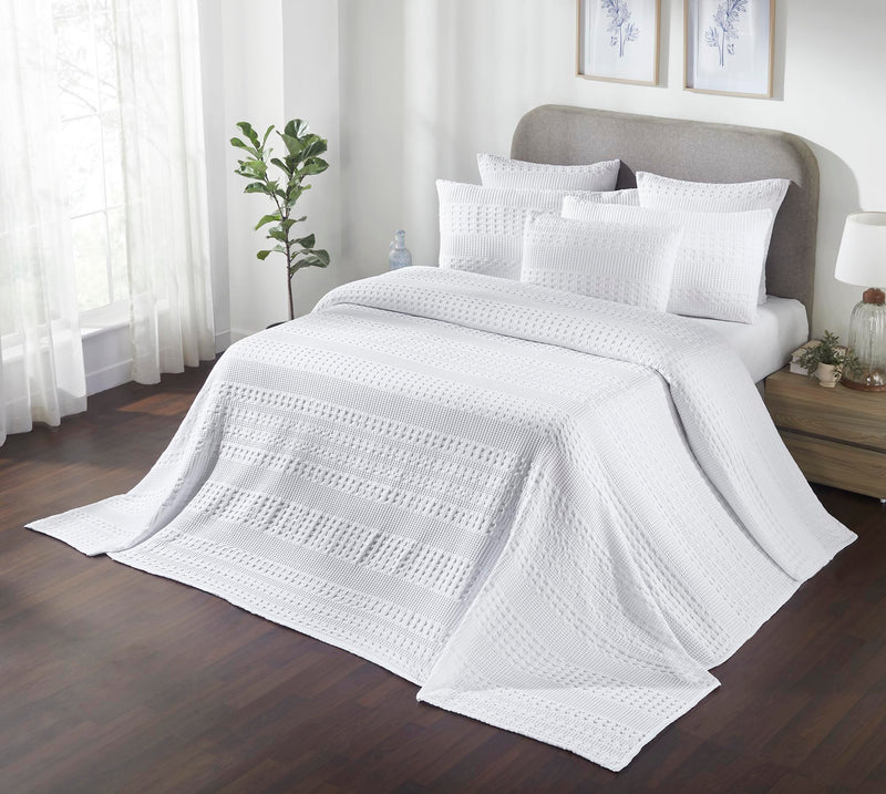 Bright White Waffle Weave Cotton Oversized King Blanket - 120x120 - Lightweight Bed & Sofa Cover - VHC Brands