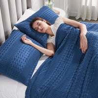 VHC Brands Waffle Weave Navy Blue Standard Pillow Sham Set (2-Pack) - 20x26 Farmhouse Boho Decorative Bedding