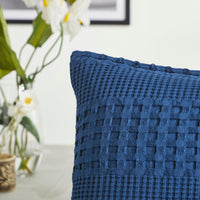 VHC Brands Waffle Weave Navy Blue Standard Pillow Sham Set (2-Pack) - 20x26 Farmhouse Boho Decorative Bedding
