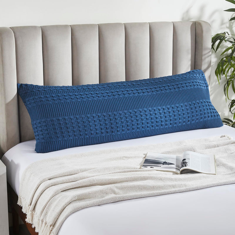 VHC Brands Waffle Weave Navy Blue Body Pillow Cover, 20x54 - Decorative Throw Pillow Sham, Boho Farmhouse Bedroom Decor