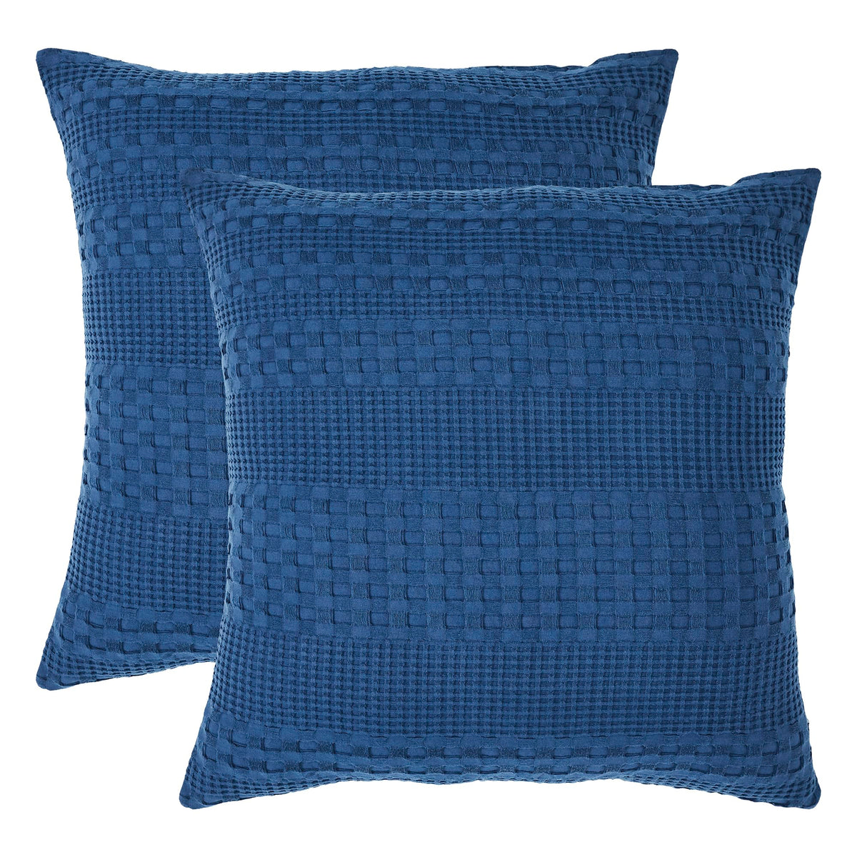 VHC Brands Waffle Weave Navy Blue 24x24 Pillow Cover Set (2-Pack) - Boho Farmhouse Decorative Throw Pillow Covers for Bed & Living Room