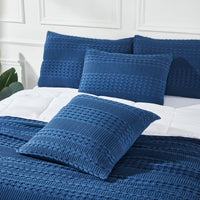 VHC Brands Waffle Weave Navy Euro Shams (Set of 2, 26x26) - Farmhouse Boho Decorative Pillow Covers