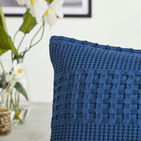 VHC Brands Waffle Weave Navy Euro Shams (Set of 2, 26x26) - Farmhouse Boho Decorative Pillow Covers