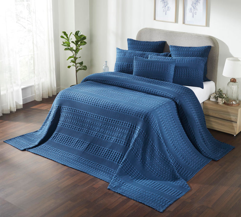 Navy Blue Waffle Weave Cotton Oversized King Blanket - 120x120 - Lightweight Bed & Sofa Cover - VHC Brands