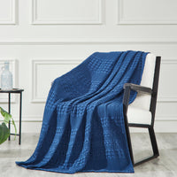 VHC Brands Waffle Weave Navy Blue Throw, 50x60 - Decorative Cotton Blanket for Farmhouse & Boho Bedroom/Living Room Decor