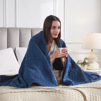 VHC Brands Waffle Weave Navy Blue Throw, 50x60 - Decorative Cotton Blanket for Farmhouse & Boho Bedroom/Living Room Decor