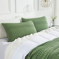 VHC Brands Waffle Weave Olive Green Standard Shams (Set of 2) 20x26 - Farmhouse & Boho Decorative Pillow Covers for Bedroom Decor