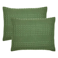 VHC Brands Waffle Weave Olive Green Standard Shams (Set of 2) 20x26 - Farmhouse & Boho Decorative Pillow Covers for Bedroom Decor
