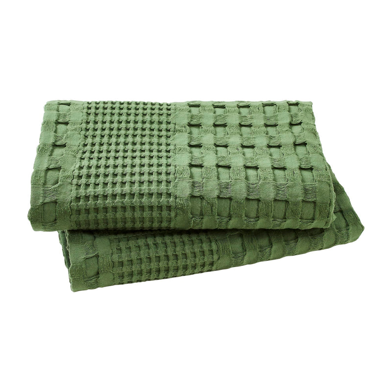 VHC Brands Waffle Weave Olive Green Standard Shams (Set of 2) 20x26 - Farmhouse & Boho Decorative Pillow Covers for Bedroom Decor
