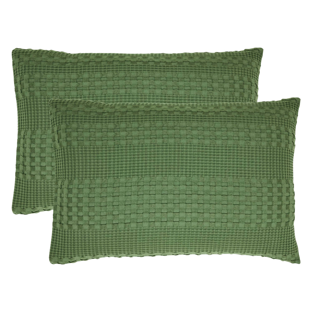 VHC Brands Waffle Weave Olive Green Queen Shams (Set of 2), 20x30 - Farmhouse Boho Decorative Pillow Covers