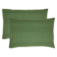 VHC Brands Waffle Weave Olive Green Queen Shams (Set of 2), 20x30 - Farmhouse Boho Decorative Pillow Covers