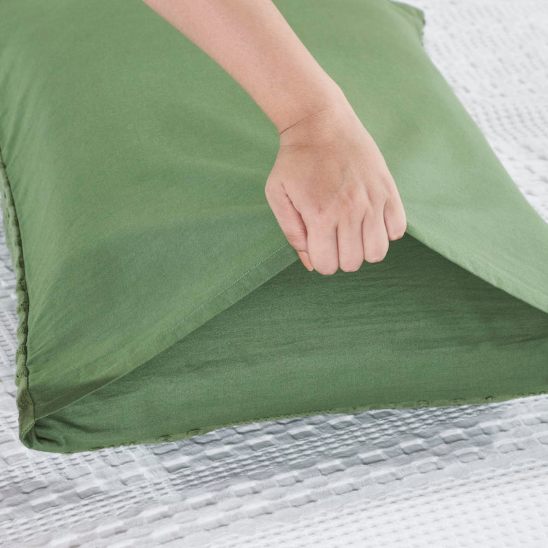 VHC Brands Waffle Weave Olive Green King Size Sham Set, 20x36 - Boho Farmhouse Decorative Pillow Covers (2-Pack)