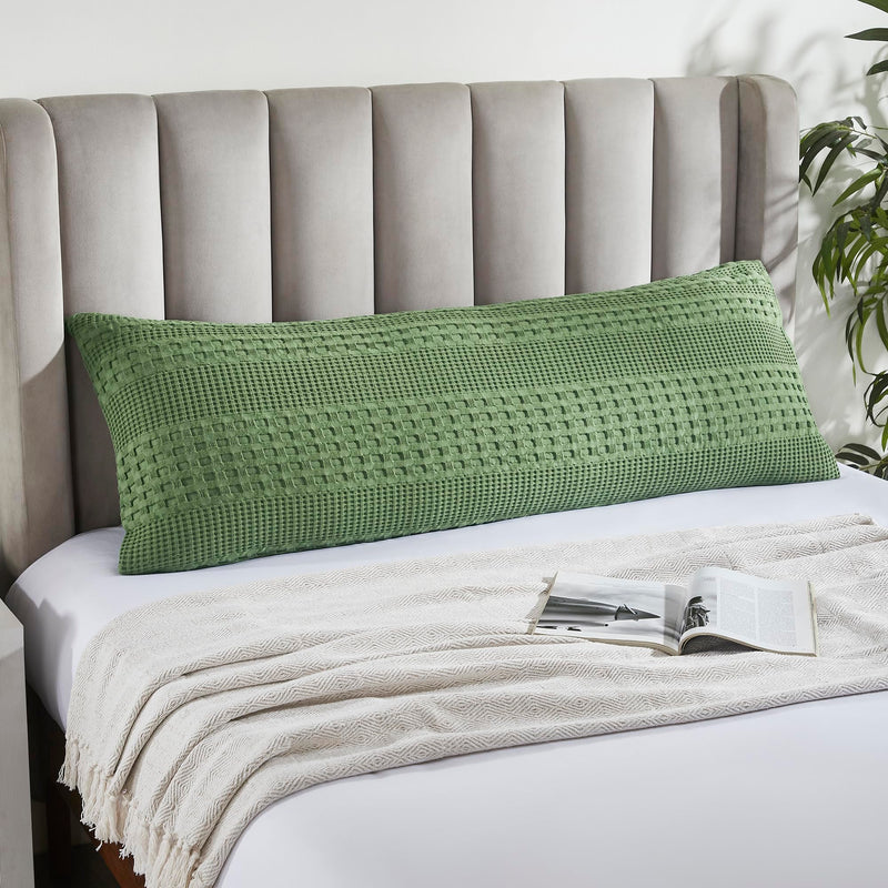 VHC Brands Waffle Weave Olive Green Body Pillow Cover, 20x54 - Boho Farmhouse Decorative Throw Pillow Sham