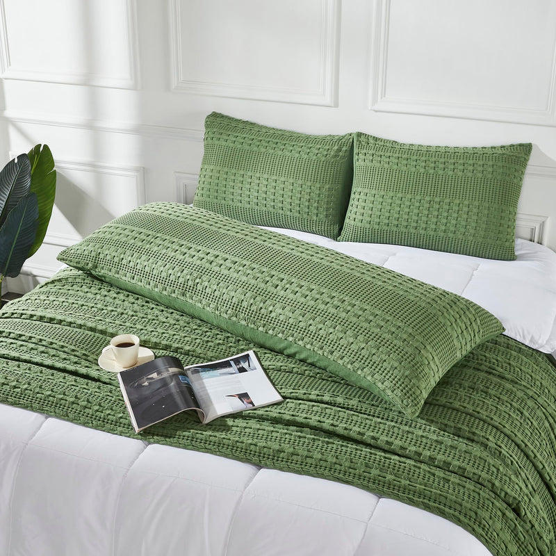 VHC Brands Waffle Weave Olive Green Body Pillow Cover, 20x54 - Boho Farmhouse Decorative Throw Pillow Sham