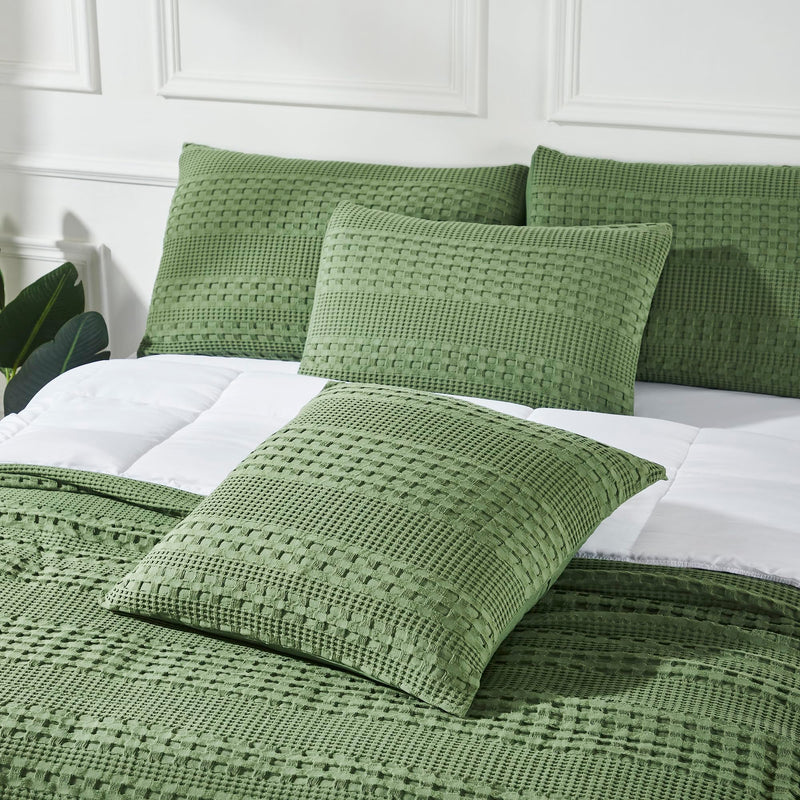 VHC Brands Waffle Weave Olive Green Euro Sham Set (2-Pack) 26x26 - Farmhouse Boho Decorative Pillow Covers