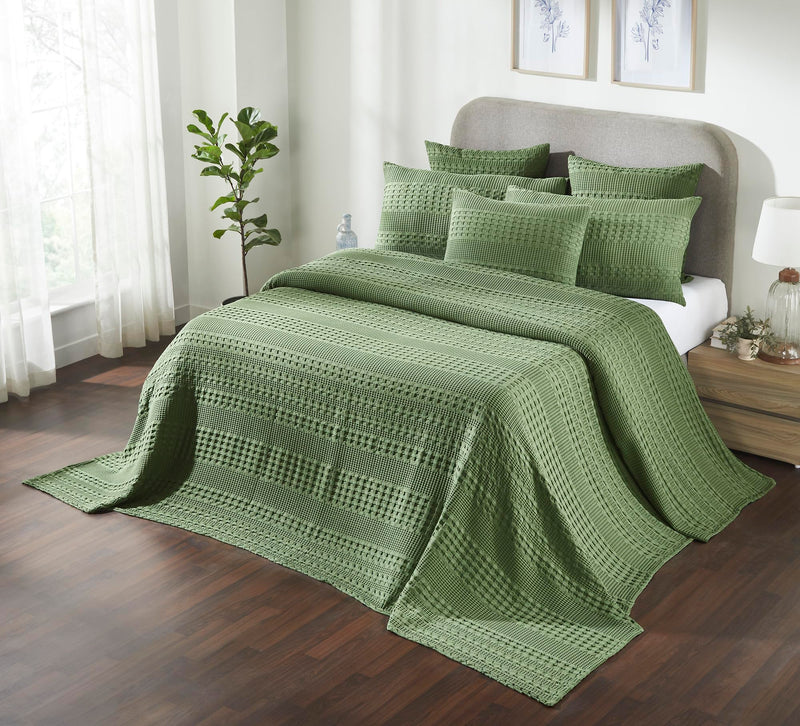 Olive Green Waffle Weave Cotton Oversized King Blanket - 120x120 - Lightweight Bed & Sofa Cover - VHC Brands
