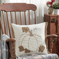 Embroidered Pumpkin Jute Flange Pillow 18x18