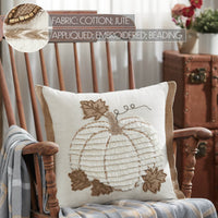 Embroidered Pumpkin Jute Flange Pillow 18x18