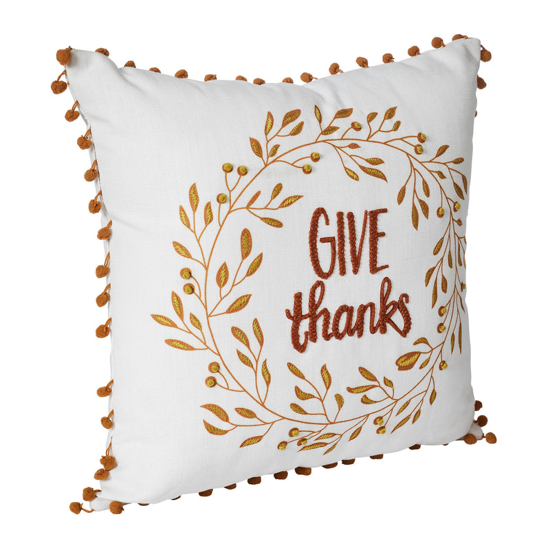 Give Thanks Wreath Pom Pom Pillow 18x18