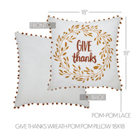 Give Thanks Wreath Pom Pom Pillow 18x18