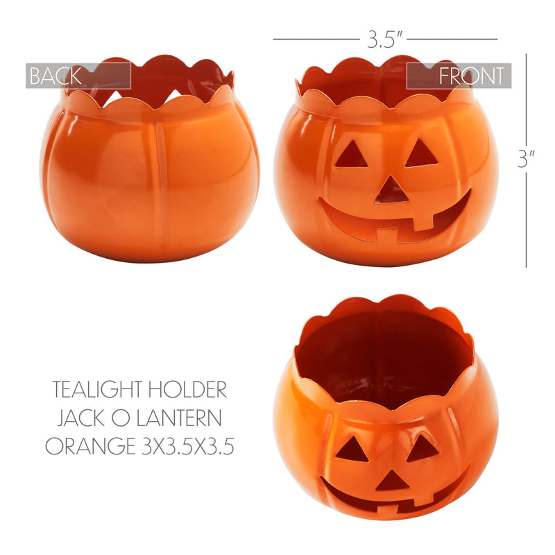 Tealight Holder Jack-O-Lantern Orange 3x3.5x3.5