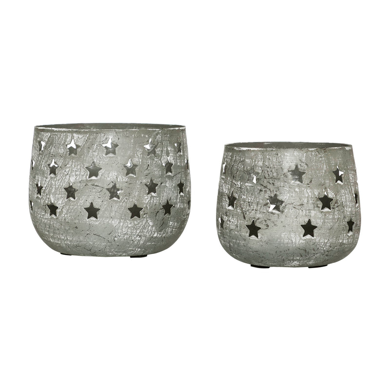 Starbright Distressed Gray Metal Candle Holder Set of 2 - 3.54/4.13 inch