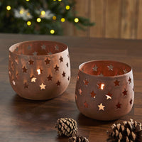 Starbright Rusted Metal Candle Holder Set of 2 - 3.54/4.13 inch
