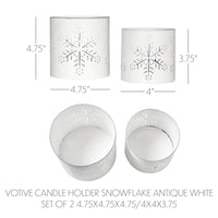 Scenic Snowflake Distressed White Metal Candle Holder Set of 2 - 3.75/4.75 inch