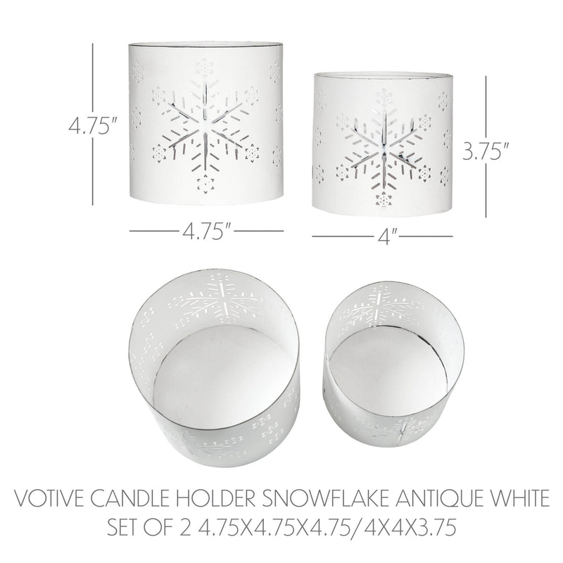 Scenic Snowflake Distressed White Metal Candle Holder Set of 2 - 3.75/4.75 inch