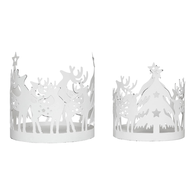 Votive Candle Holder Reindeer Antique White Set of 2