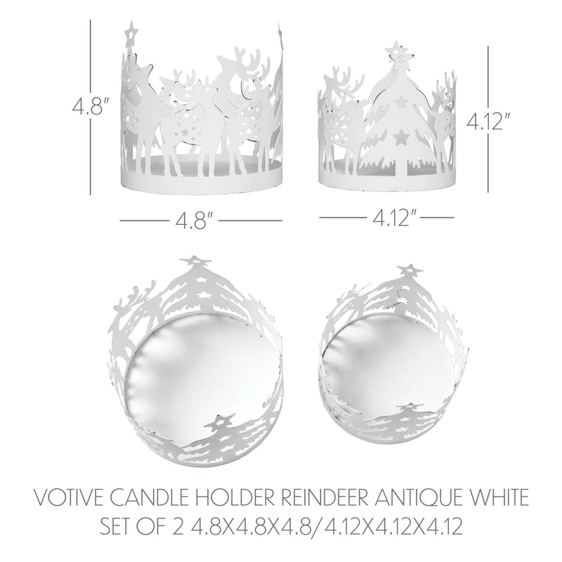 Votive Candle Holder Reindeer Antique White Set of 2
