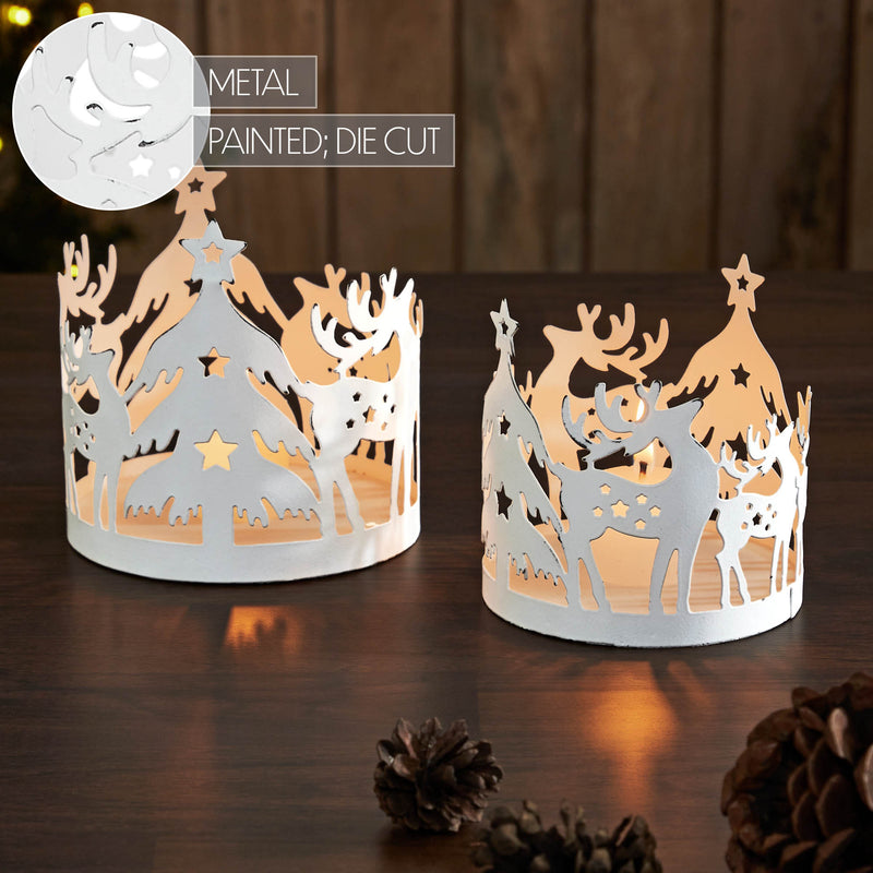 Votive Candle Holder Reindeer Antique White Set of 2