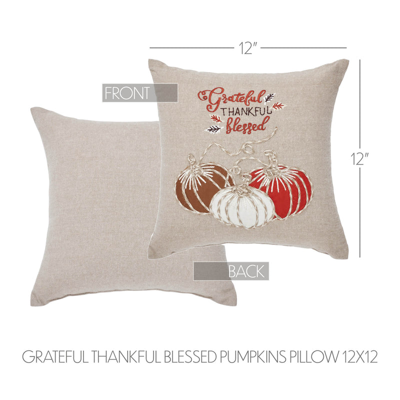 Grateful Thankful Blessed Pumpkins Pillow 12x12