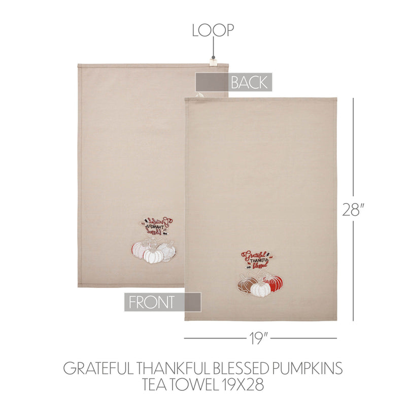 Grateful Thankful Blessed Pumpkins Tea Towel 19x28