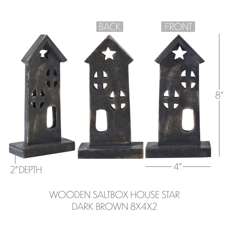 Wooden Saltbox House w/ Star Dark Brown 8x4x2