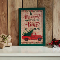 The Most Wonderful Time Truck Burlap Wall Hanging Sign 13x9