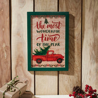 The Most Wonderful Time Truck Burlap Wall Hanging Sign 13x9