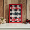 Thankful Grateful Blessed Christmas Gingham Wall Hanging Sign 13x9