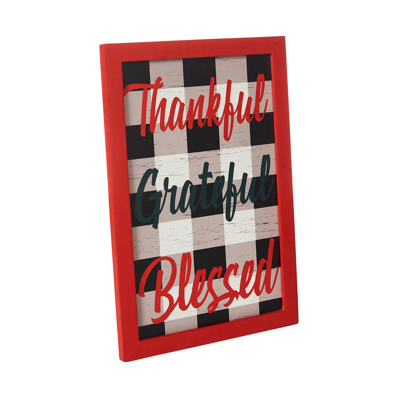 Thankful Grateful Blessed Christmas Gingham Wall Hanging Sign 13x9