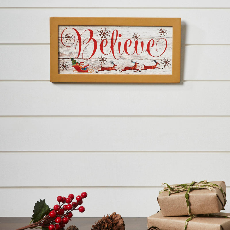 Believe Santa Sleigh Framed Wall Hanging Sign 6x12