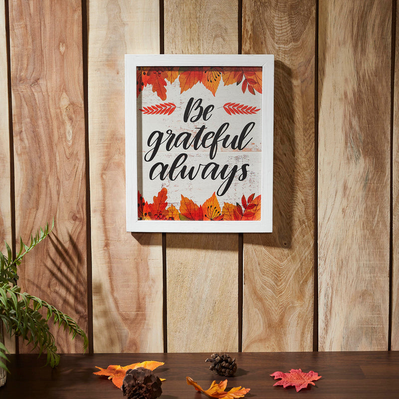 Be Grateful Always Fall Leaves Wall Sign 12x10