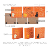 Boo You Can't Scare Me Fraidy Cat MDF Blocks Set of 3 5x5x1