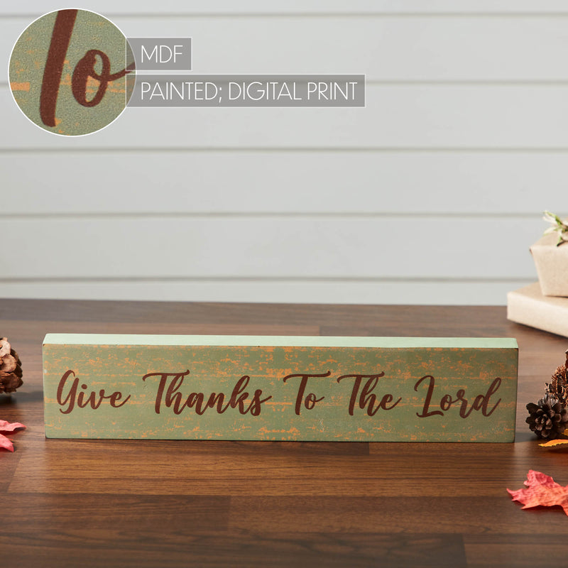 Give Thanks To The Lord Green Base MDF Sign 3x14