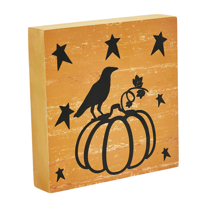 Prim Stars Pumpkin Raven Mustard Base MDF Sign 5x5