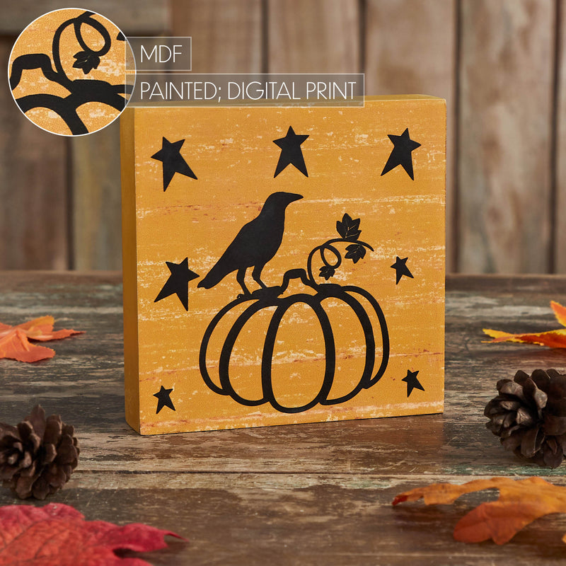 Prim Stars Pumpkin Raven Mustard Base MDF Sign 5x5