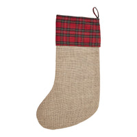 Burlap Natural Jute Plaid Santa's Workshop Stocking 12x20