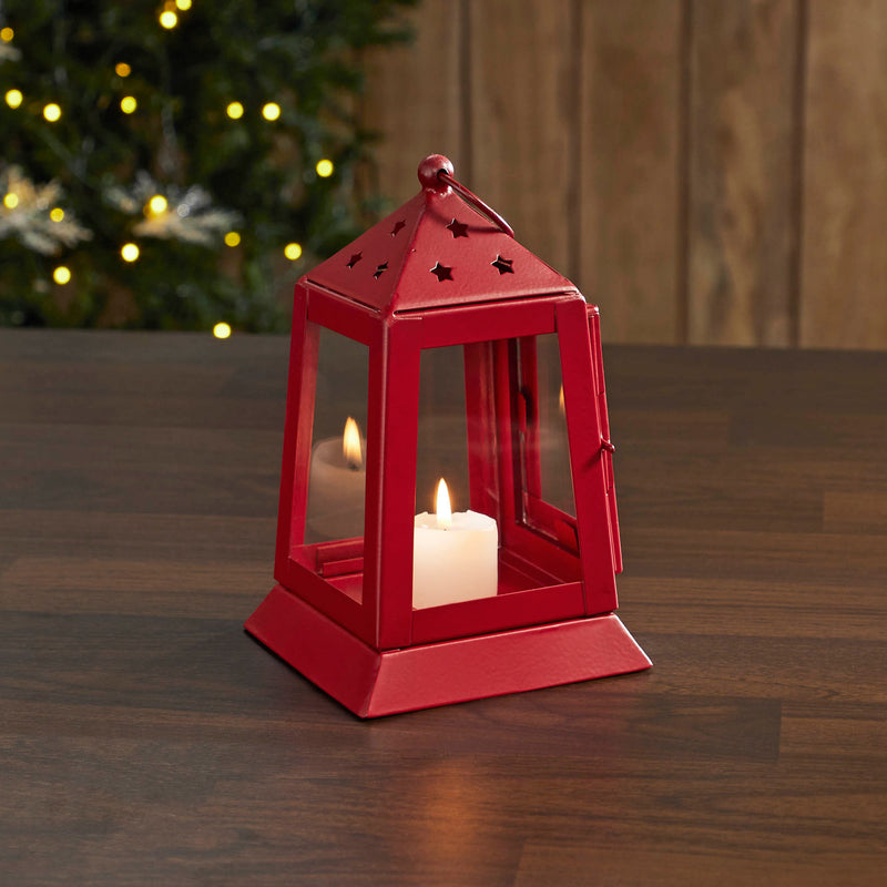 Metal Lantern Barn Red Tealight Holder 7x4.5x4.5