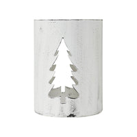 Evergreen Distressed White Metal Candle Holder 6x4.25x4.25