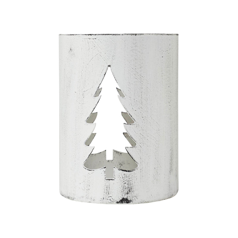 Evergreen Distressed White Metal Candle Holder 6x4.25x4.25